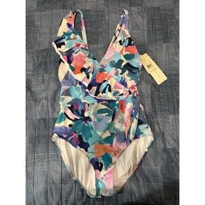 Profile By Gottex 1 Piece Swimsuit Womens Sz 12 Beach Resort Cruise Ruffles NWT